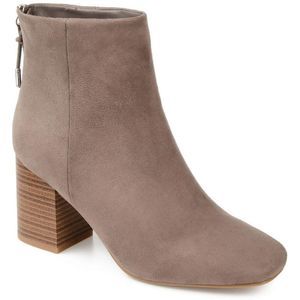 Journee Collection Womens Audrina Taupe Faux Suede Zipper Booties Shoes